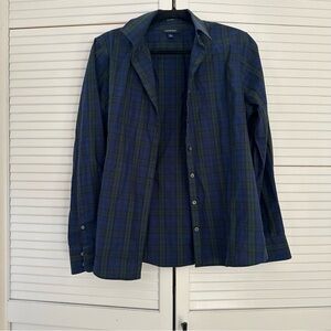 Lands' End Women’s Blue and Green Plaid Shirt Jacket